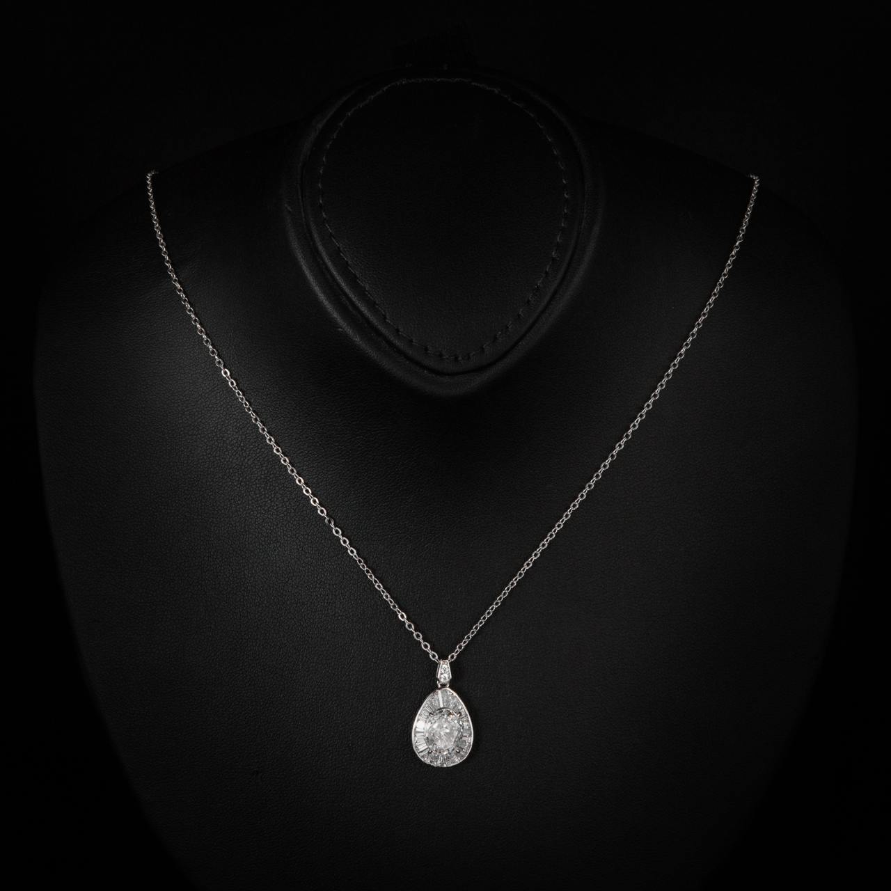 Irene White Pear Pendant Necklace With High Quality Simulated Diamonds in 925 Silver