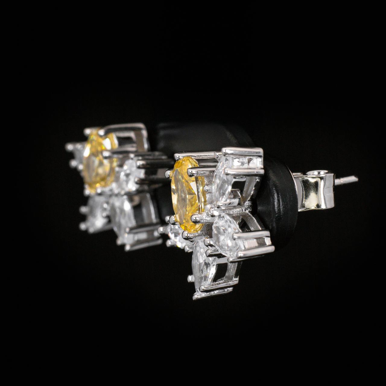 Kiana Yellow Flower Design Earrings With High Quality Simulated Diamonds in 925 Silver