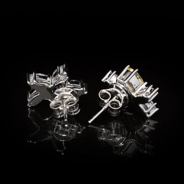Kiana Yellow Flower Design Earrings With High Quality Simulated Diamonds in 925 Silver