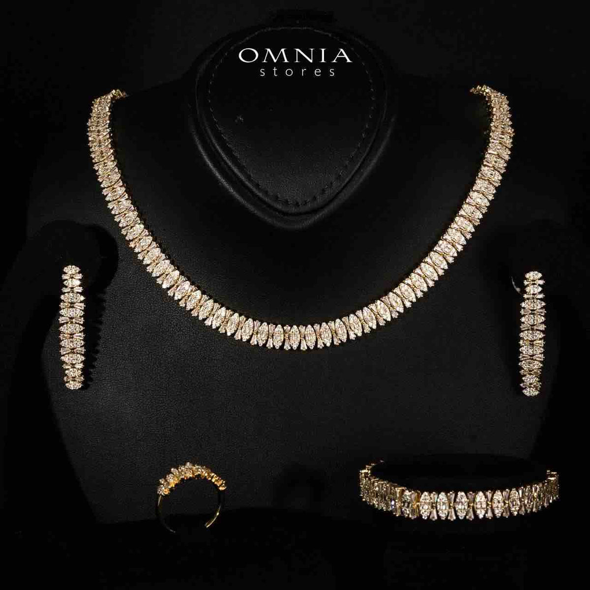 Manahil Gold Luxury Bridal Full Set in High Quality Zircon Stone Rhodium Plated - OMNIASTORES KSA