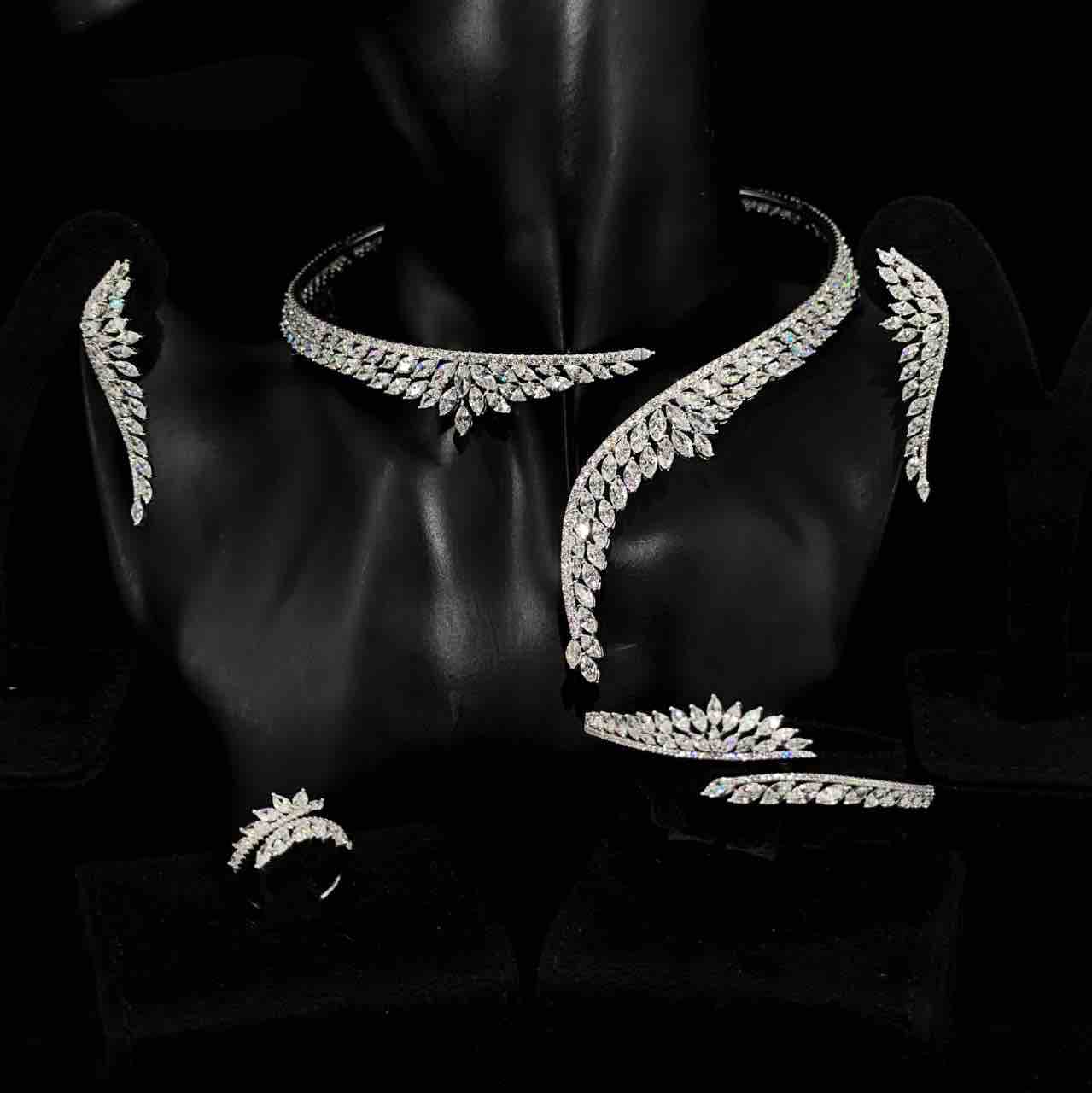 Claire White Bridal Full Set in 925 Silver High Quality Simulated Diamonds - OMNIASTORES KSA