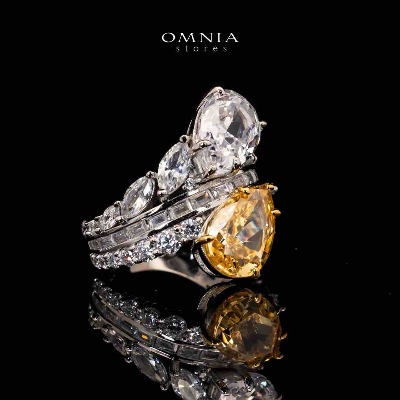 Lorena Yellow and White Ring in 925 Silver With High Quality Simulated Diamonds