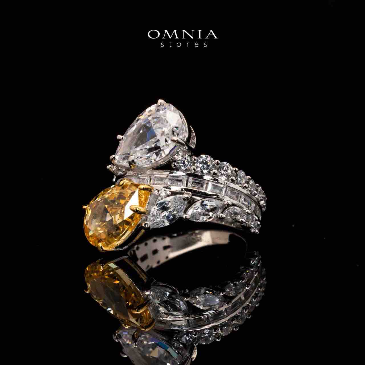 Lorena Yellow and White Ring in 925 Silver With High Quality Simulated Diamonds