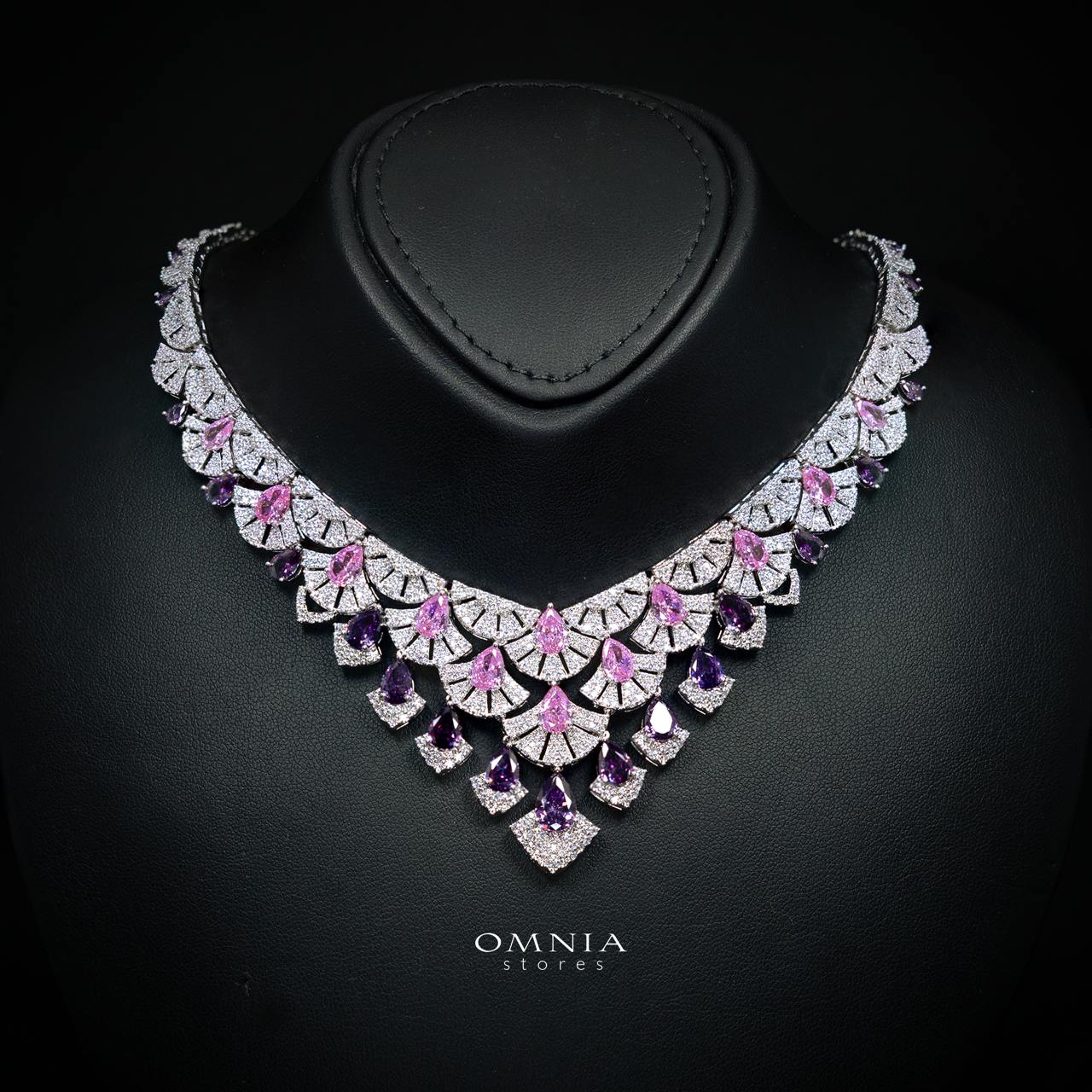 Omnia Lena Pink Luxury Bridal White Full Set In High Quality Zircon Stone Rhodium Plated - OMNIASTORES KSA