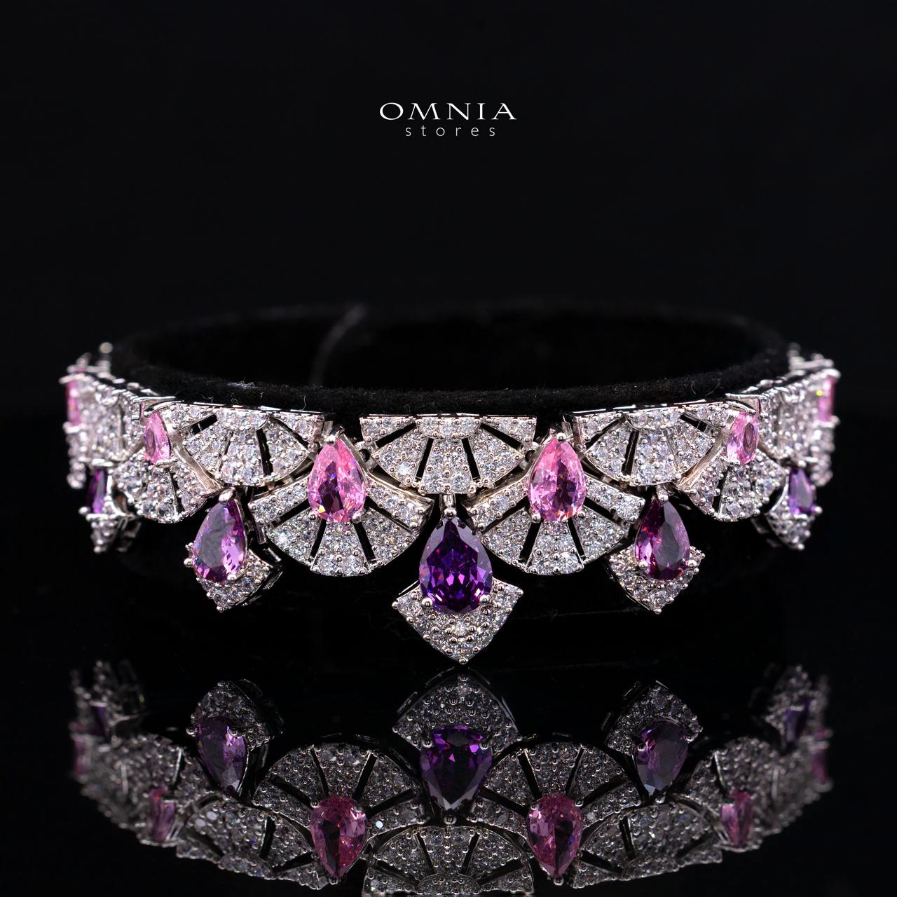 Omnia Lena Pink Luxury Bridal White Full Set In High Quality Zircon Stone Rhodium Plated - OMNIASTORES KSA