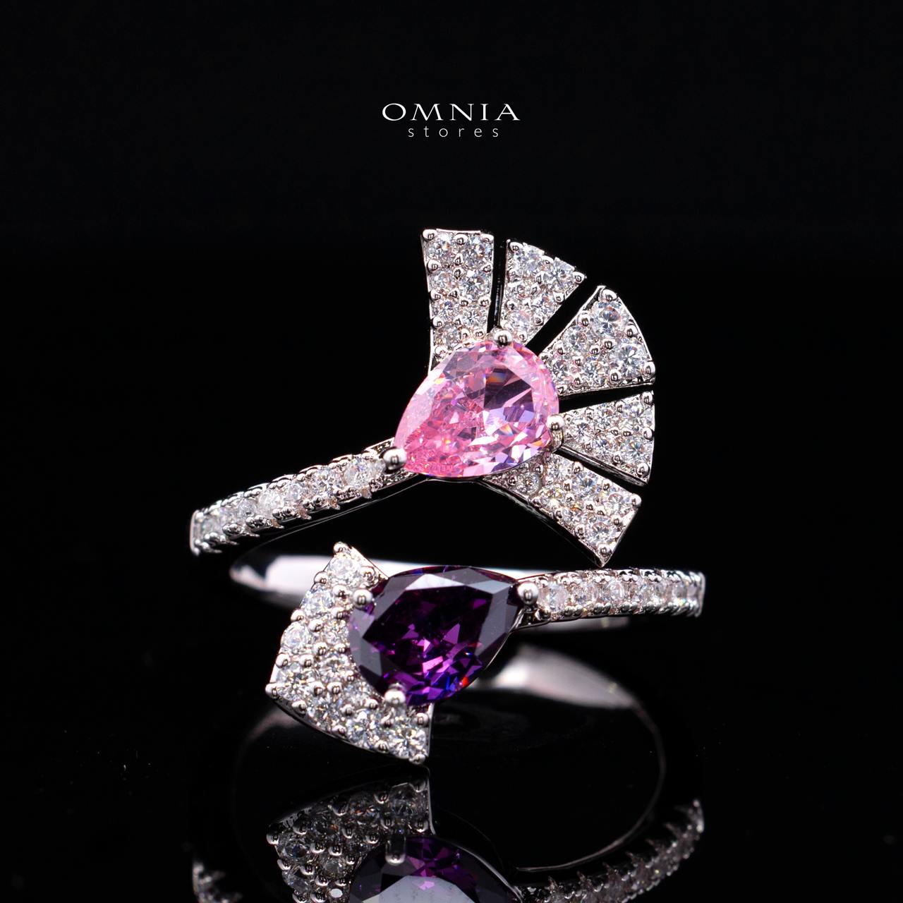 Omnia Lena Pink Luxury Bridal White Full Set In High Quality Zircon Stone Rhodium Plated - OMNIASTORES KSA