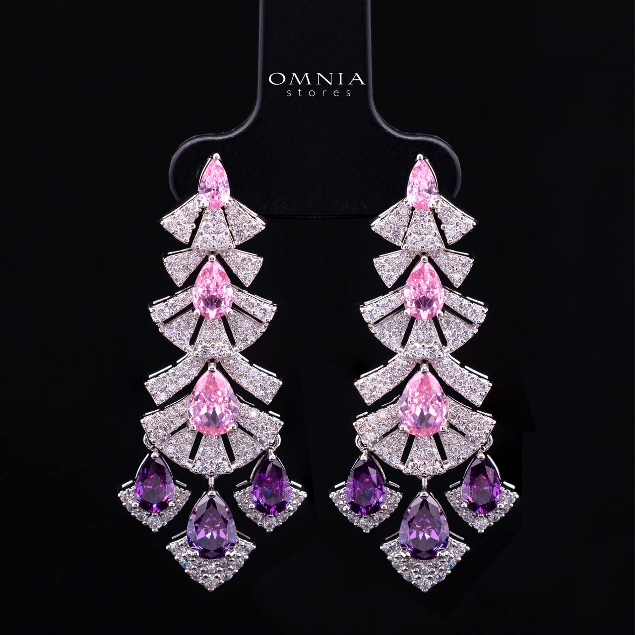Omnia Lena Pink Luxury Bridal White Full Set In High Quality Zircon Stone Rhodium Plated - OMNIASTORES KSA