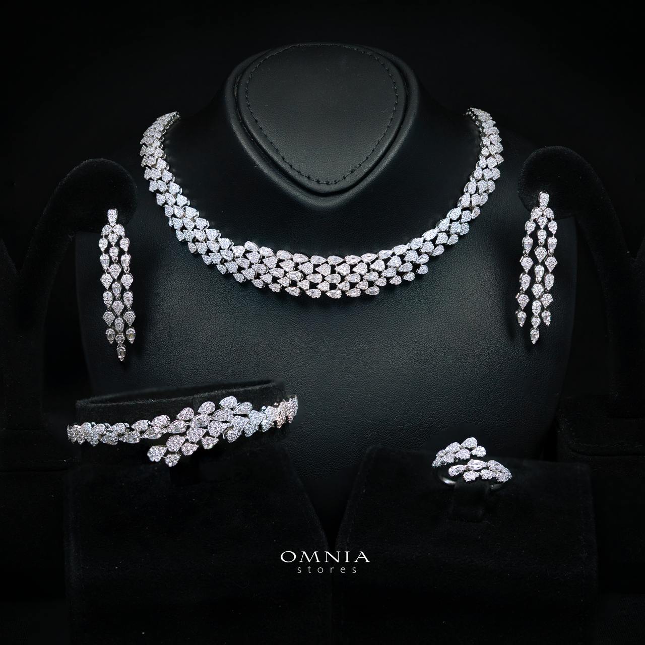Omnia Zayn Luxury Bridal White Full Set In High Quality Zircon Stone Rhodium Plated - OMNIASTORES KSA