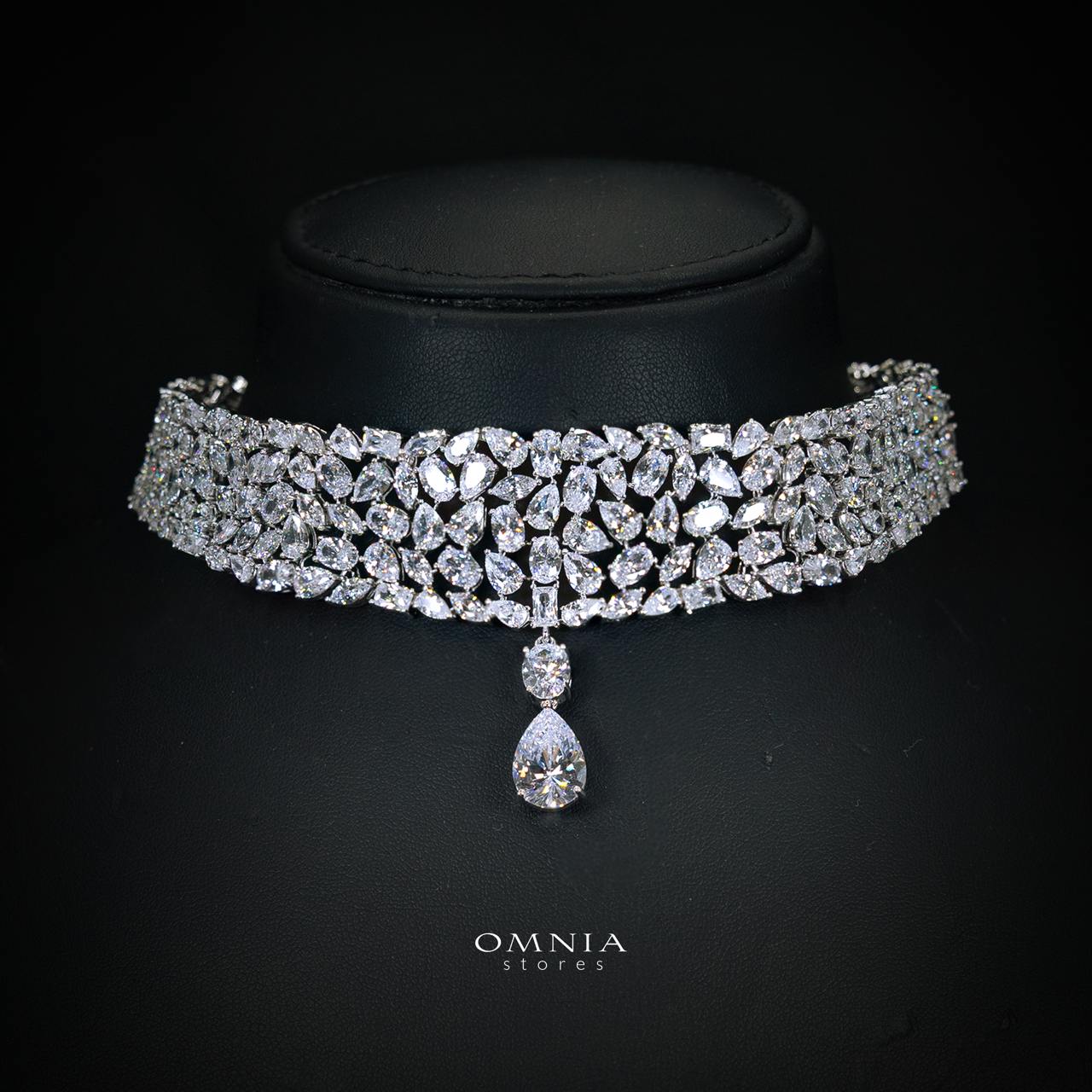 Omnia Nuray Luxury Bridal Full Set Accessories in High Quality Zircon Stone in Rhodium Plated - OMNIASTORES KSA