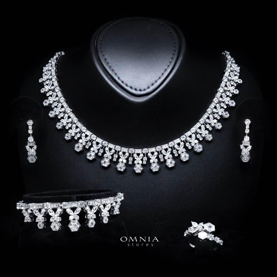 Omnia Nudhar White Bridal Full Set in 925 Silver High Quality Simulated Diamonds - OMNIASTORES KSA