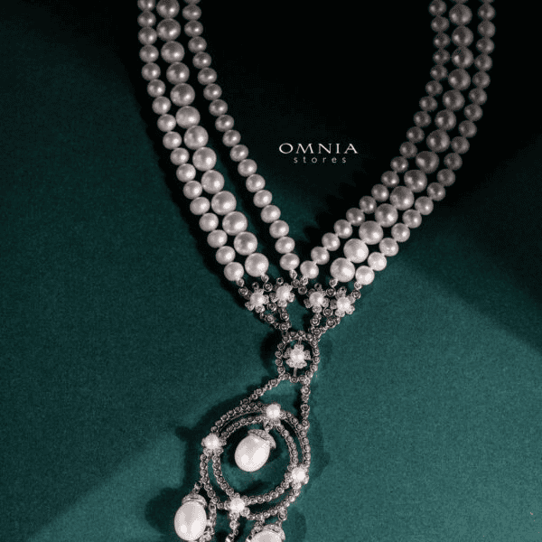 Omnia Amal Fresh Real Water Pearl Set in 925 Silver High Quality Simulated diamonds - OMNIASTORES UAE