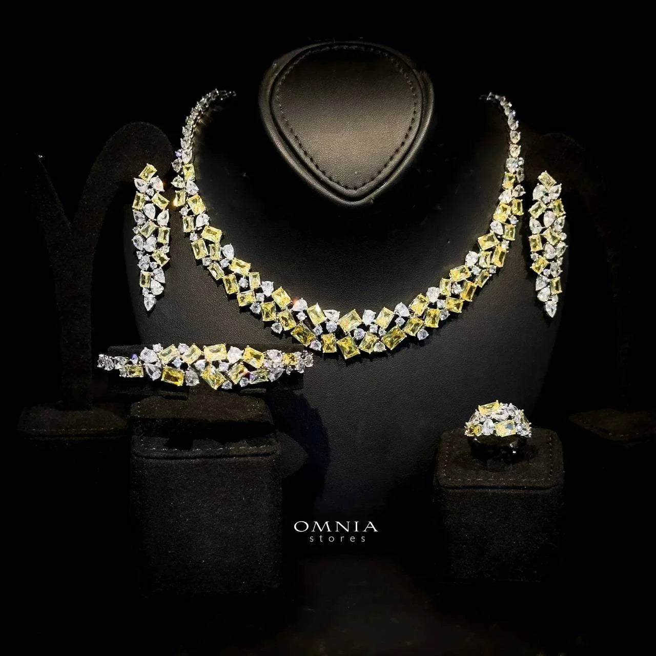 Omnia Anastasia Yellow Bridal Full Set in High Quality Zircon Stone in Rhodium Plated - OMNIASTORES UAE