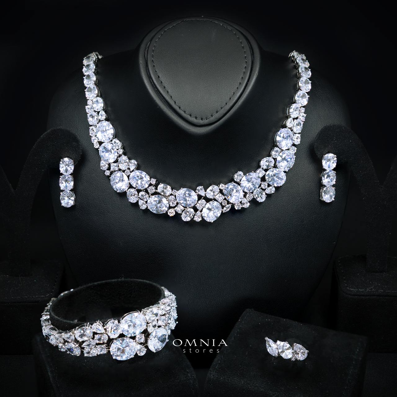 Artemis White Luxury Bridal Set with Round and Oval Cut Simulated Diamonds in High-Quality Rhodium Plated Finish - OMNIASTORES KSA