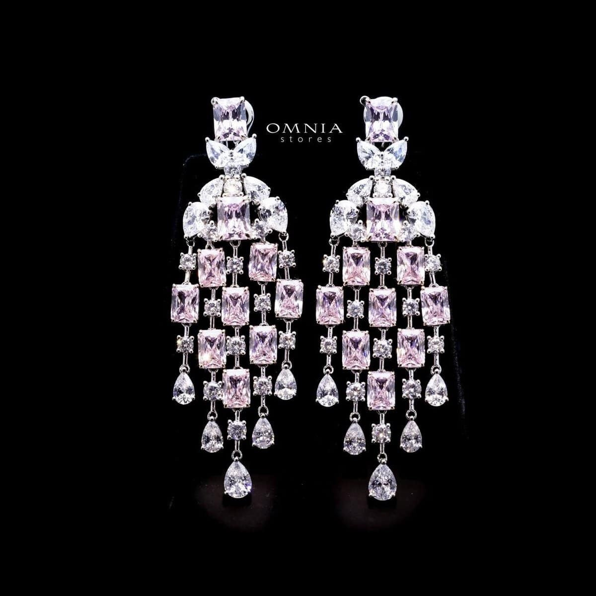 Omnia Israa Pink Chandelier Earrings In 92.5 Silver High Quality Simulated diamonds - OMNIASTORES KSA