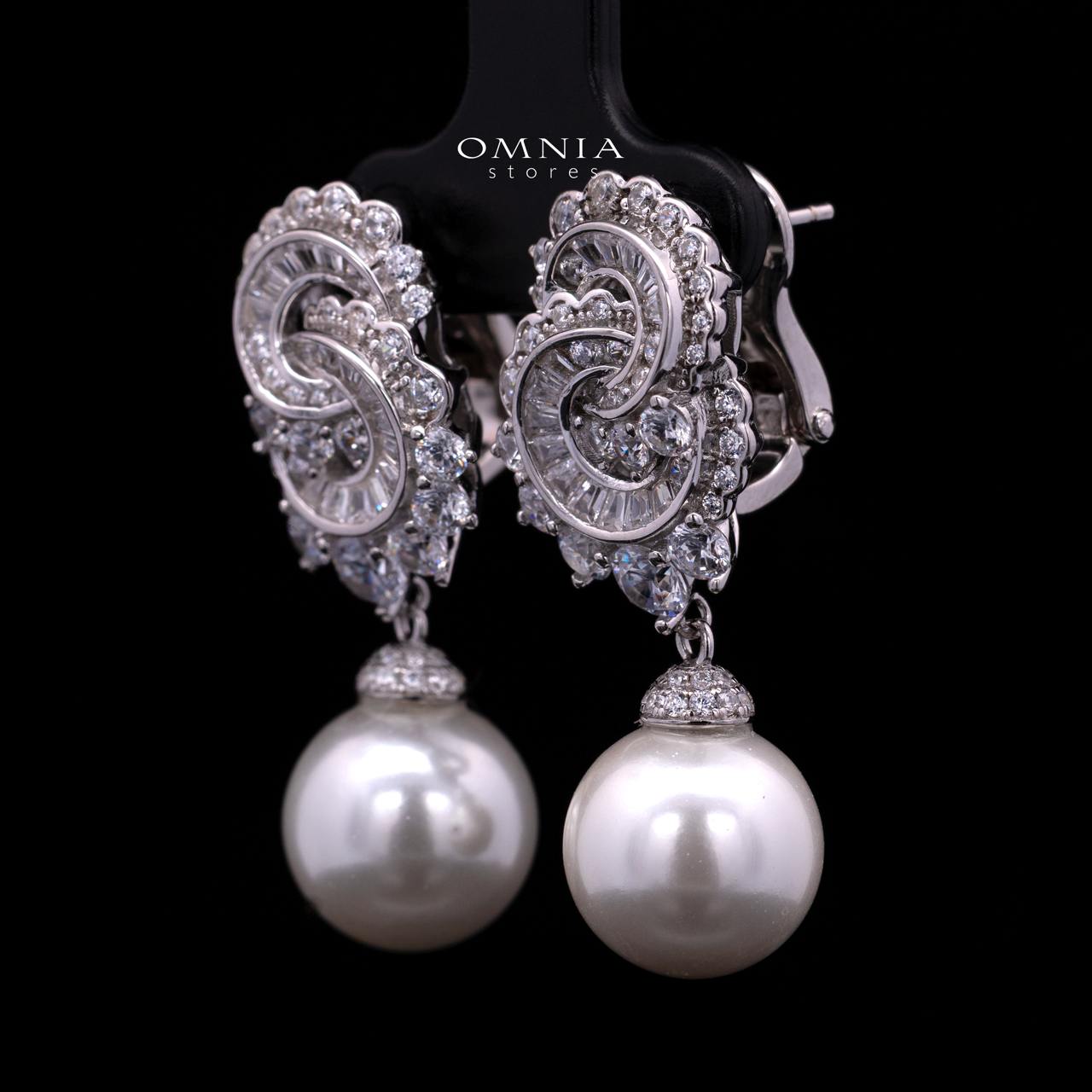 Francesca Luxury Pearl Drop Earrings in 925 Sterling Silver with Premium Simulated Diamonds - OMNIASTORES KSA