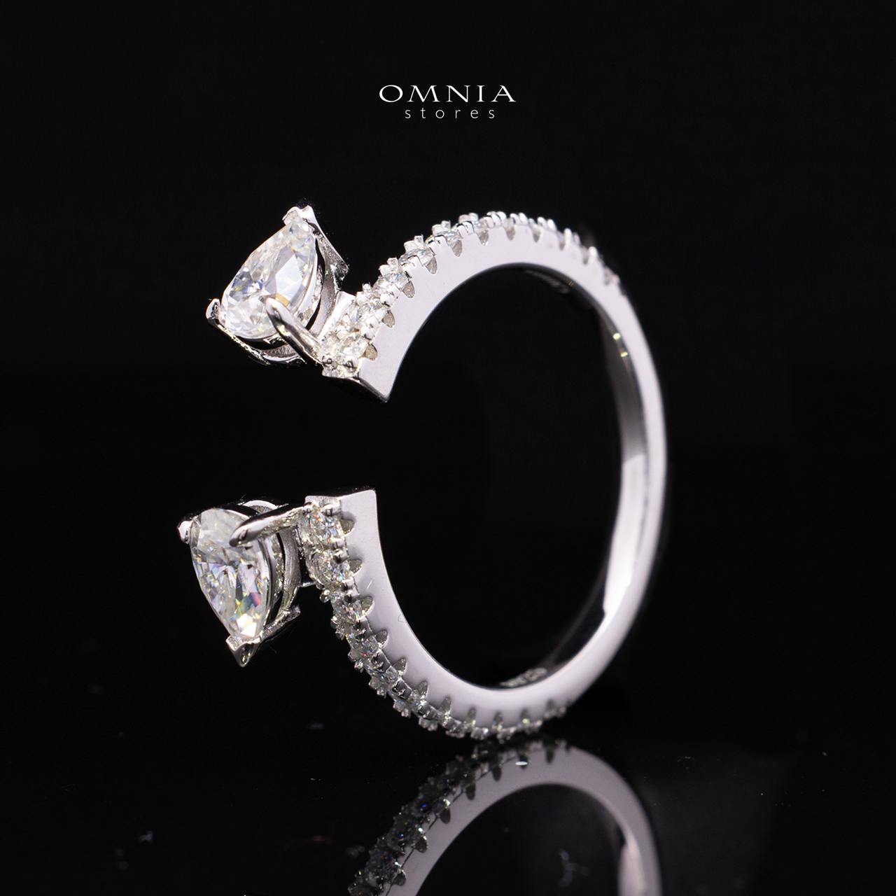 Nazila White Moissanite Dual Pear Open Wrap Pavé Ring – Rhodium-Plated 925 Sterling Silver - OMNIASTORES KSA