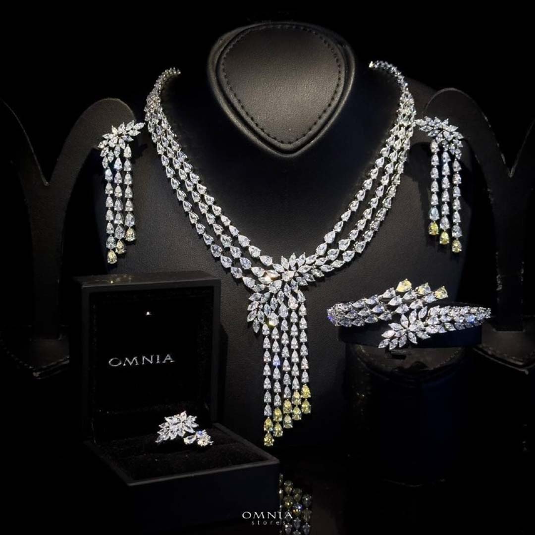 Omnia Rahaf Yellow Bridal Full Set Accessories in High Quality Zircon Stone Rhodium Plated