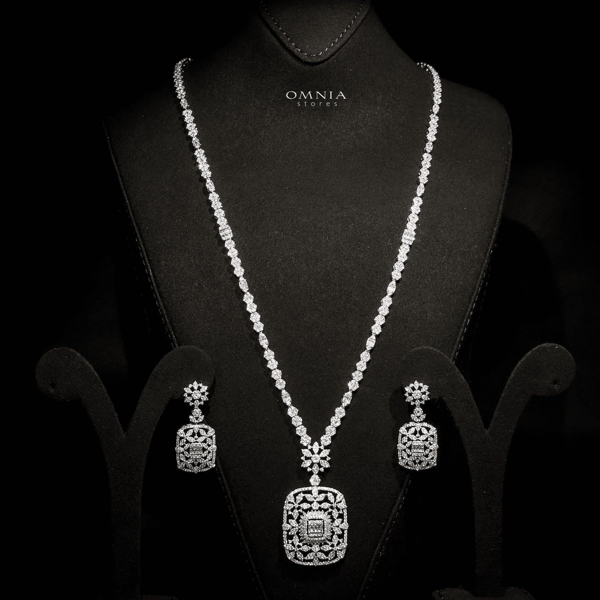 Omnia Najila Bridal Long Chain Full Set High Quality Zircon Stone In Rhodium Plated - OMNIASTORES UAE