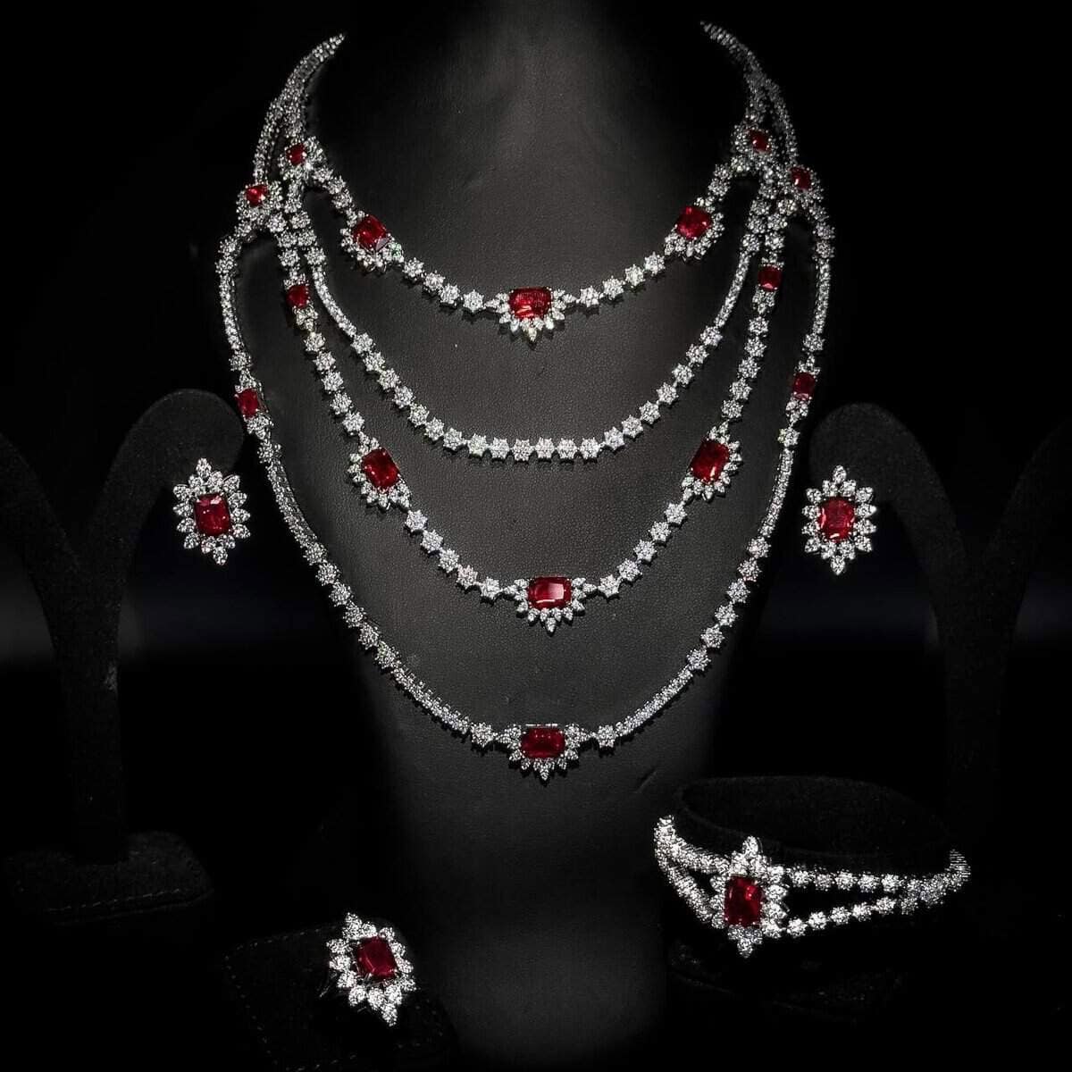 Omnia Blair Red Bridal Full Set High Quality Simulated Diamonds - OMNIASTORES UAE