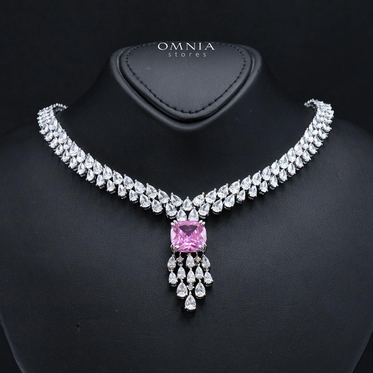 Nazaha Bridal Full Set in Rhodium Plated with High Quality White and Pink Zircon Stones