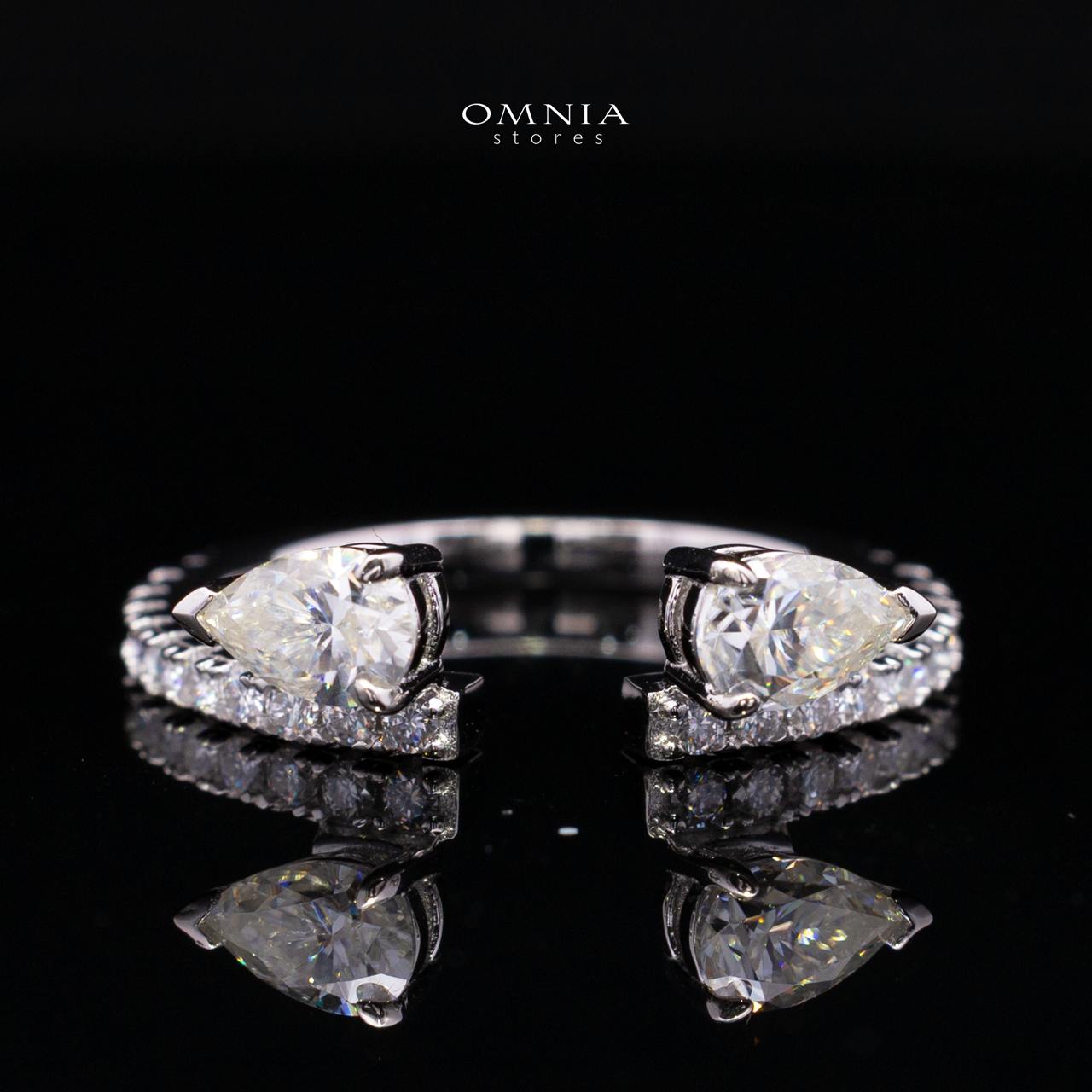 Nazila White Moissanite Dual Pear Open Wrap Pavé Ring – Rhodium-Plated 925 Sterling Silver - OMNIASTORES KSA