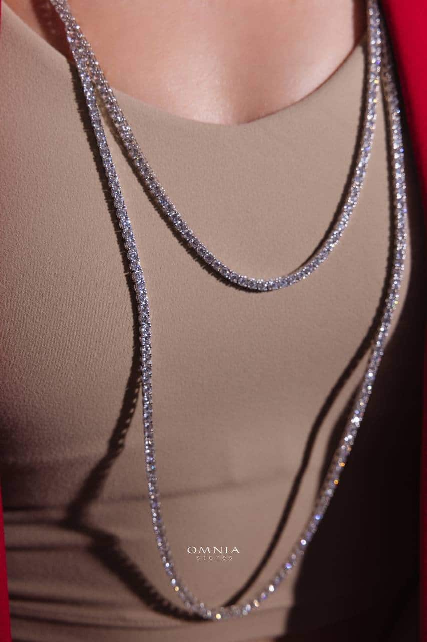 Omnia Luxury Tennis Long Chain Necklace in 92.5 Silver with Exquisite 90cm High Quality Simulated Diamonds - OMNIASTORES UAE