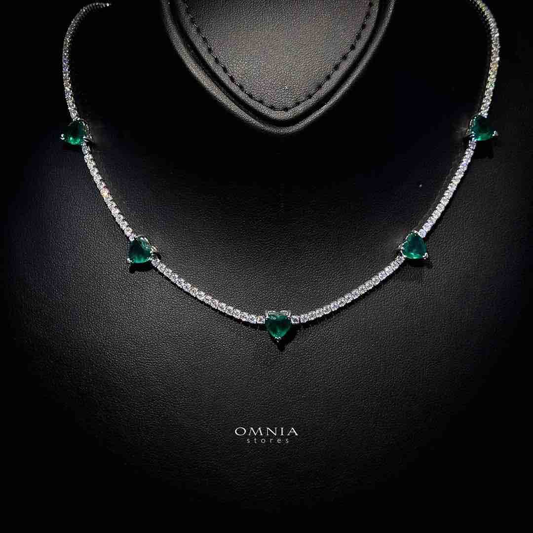 Omnia Louise Green Necklace 92.5 Silver In High Quality Simulated diamonds - OMNIASTORES KSA