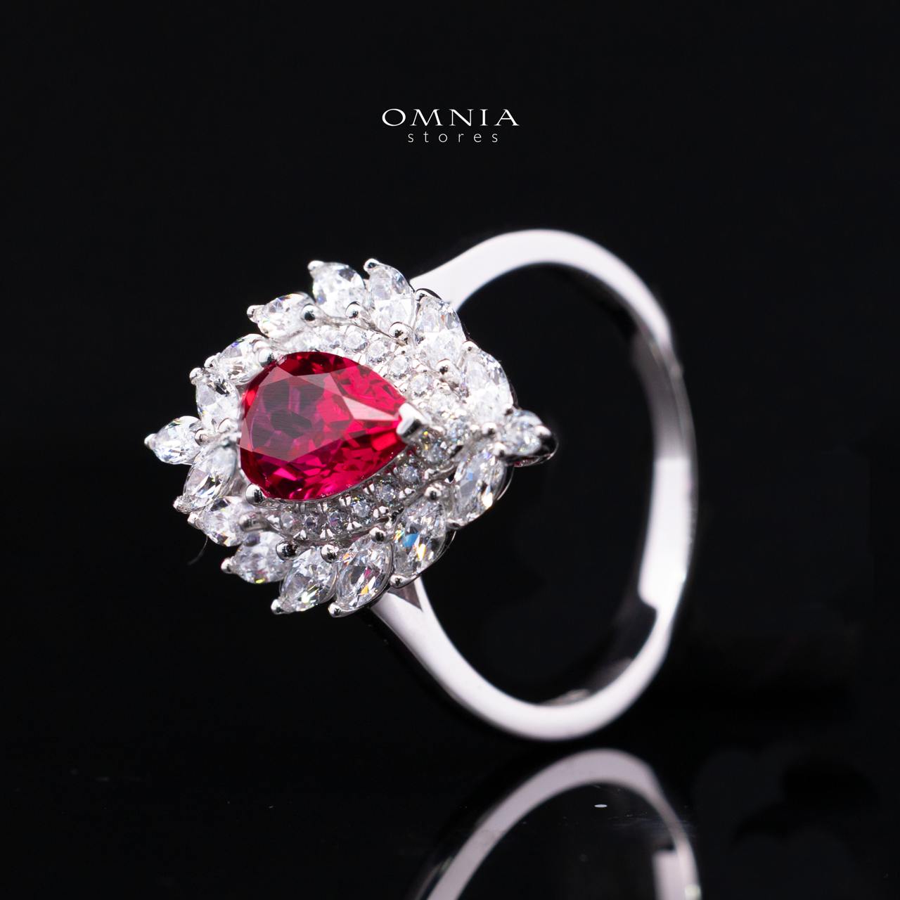 Rosalie Lab-Grown Red Ruby Pear-Cut Ring (6x9mm) with GRC Certificate in 925 Sterling Silver