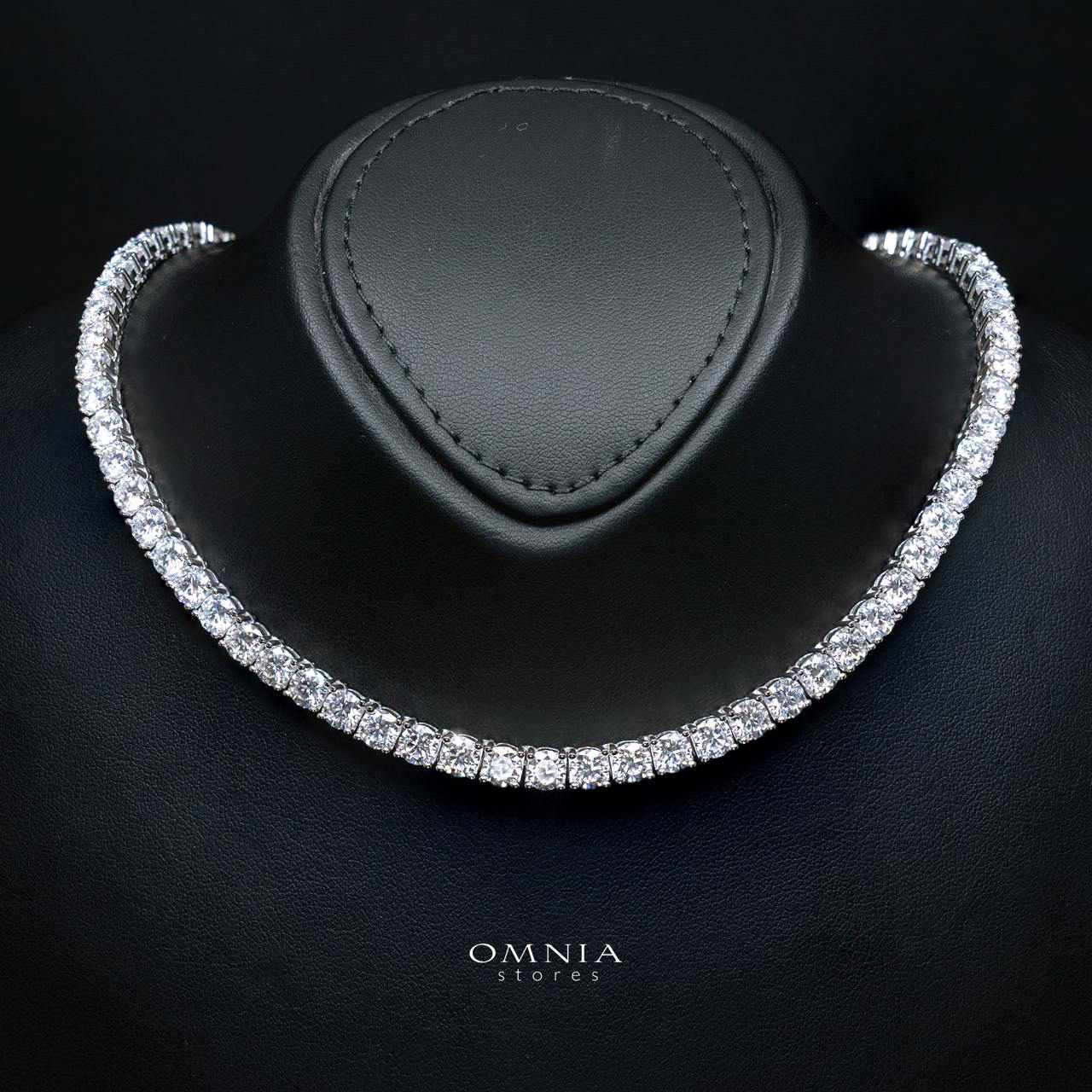 Mayada Moissanite with GRA Certificate - 5mm Round Cut, Rhodium-Plated 925 Sterling Silver Tennis Necklace - OMNIASTORES KSA