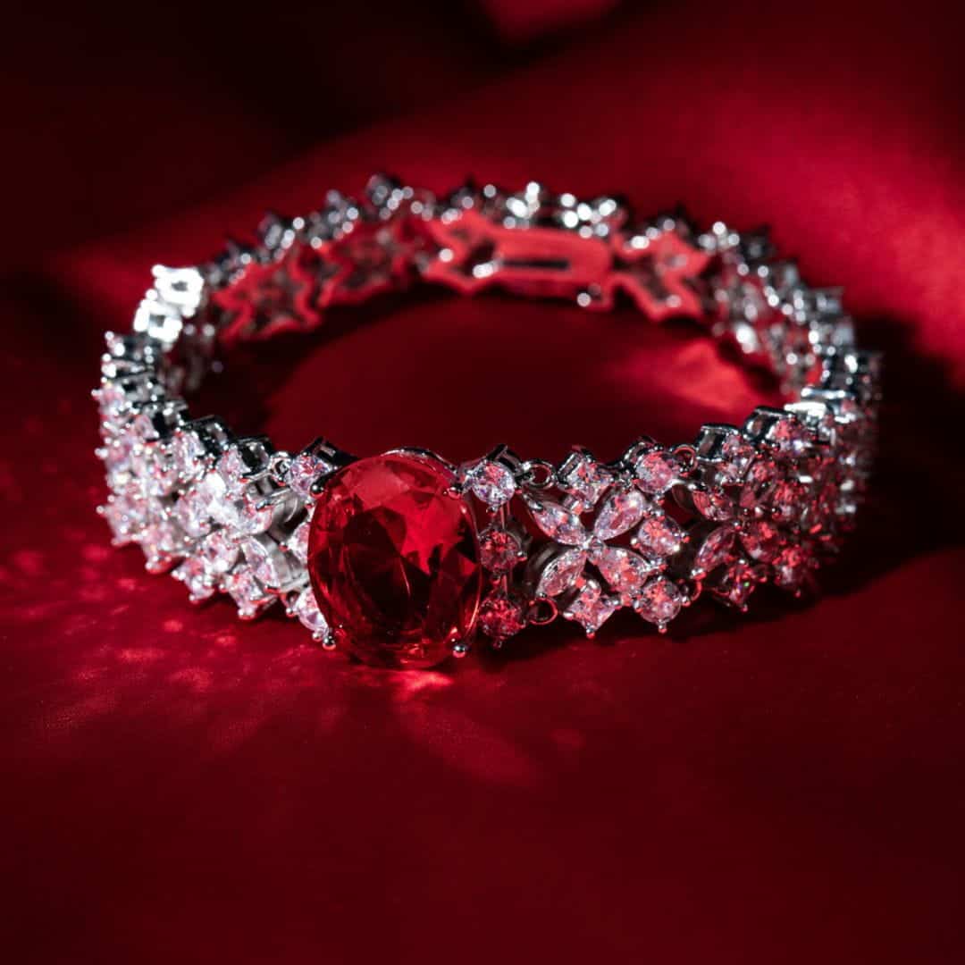 Omnia Suhana Red Bridal Full Set in High Quality Simulated Diamonds - OMNIASTORES UAE