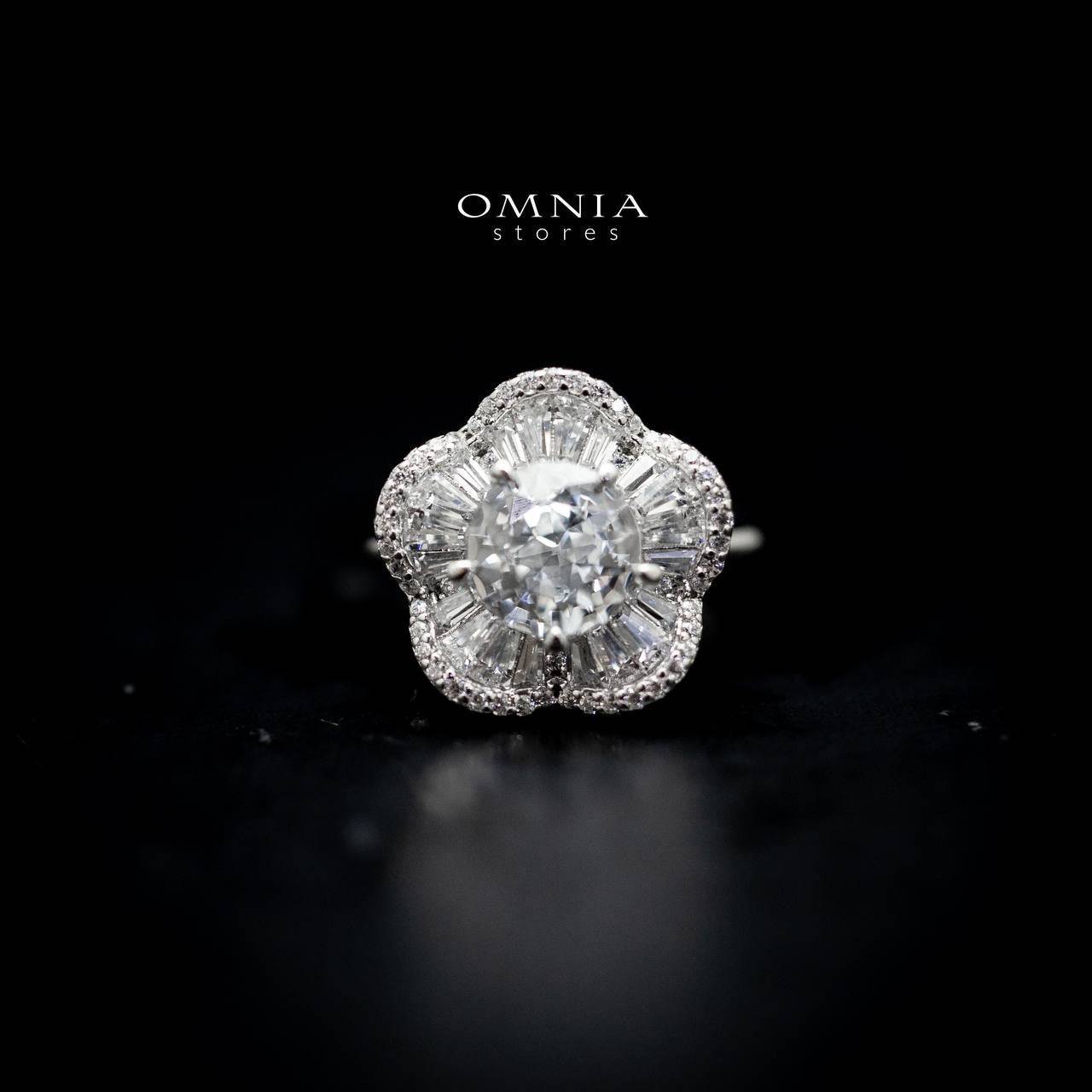 Omnia Randa Silver Flower Ring in 92.5 Silver with High Quality Iced Cut Stone in Pure White - OMNIASTORES UAE