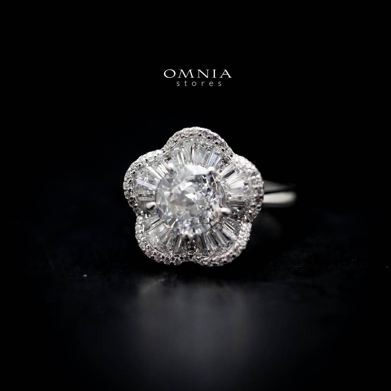 Omnia Randa Silver Flower Ring in 92.5 Silver with High Quality Iced Cut Stone in Pure White - OMNIASTORES UAE