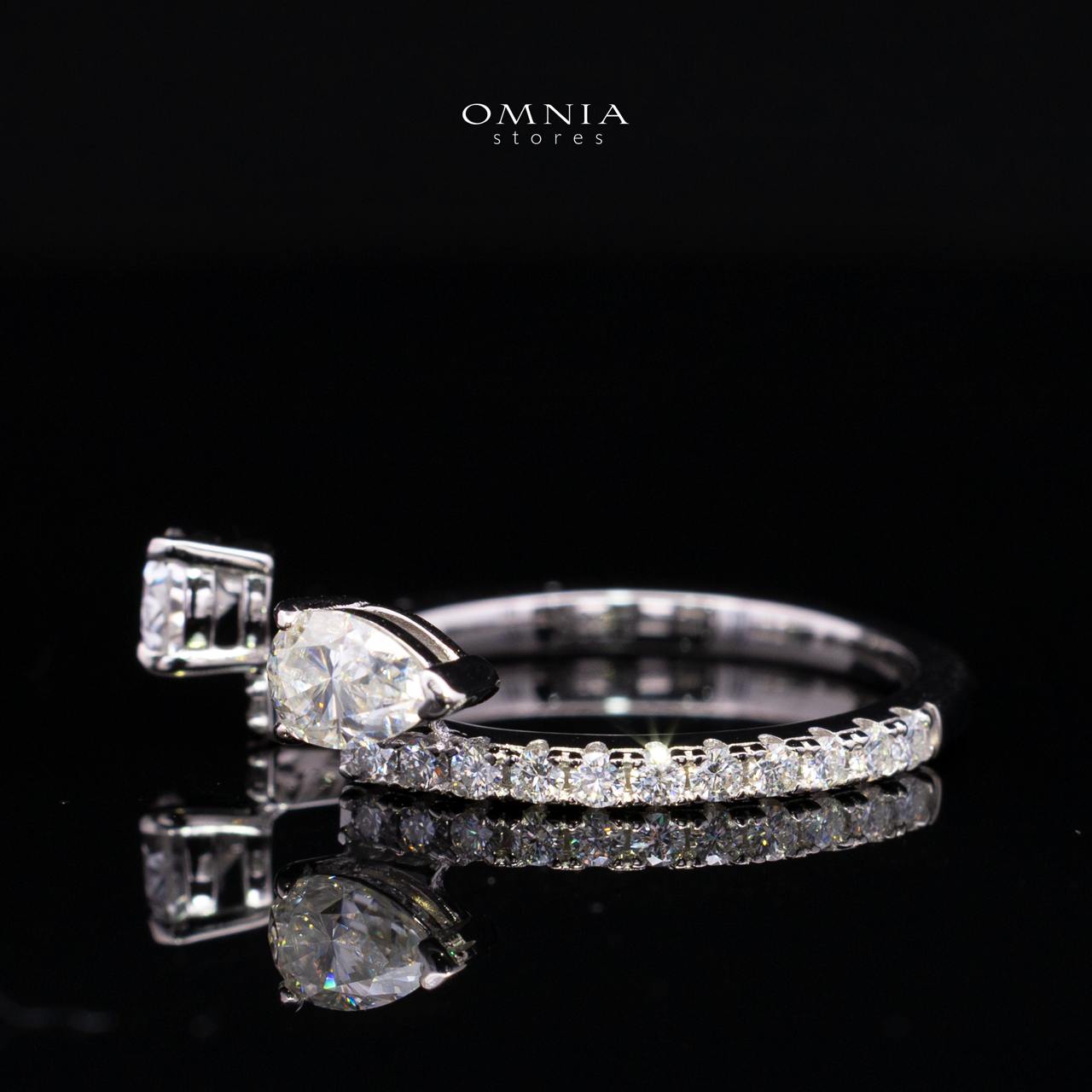 Nazila White Moissanite Dual Pear Open Wrap Pavé Ring – Rhodium-Plated 925 Sterling Silver - OMNIASTORES KSA