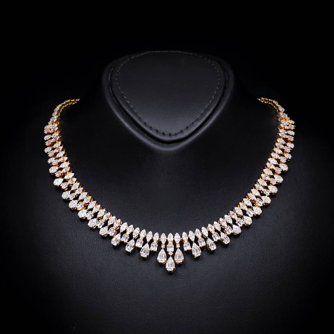 Omnia Elaf Golden Bridal Full Set in High Quality Zircon Stone in Rhodium Plated - OMNIASTORES KSA