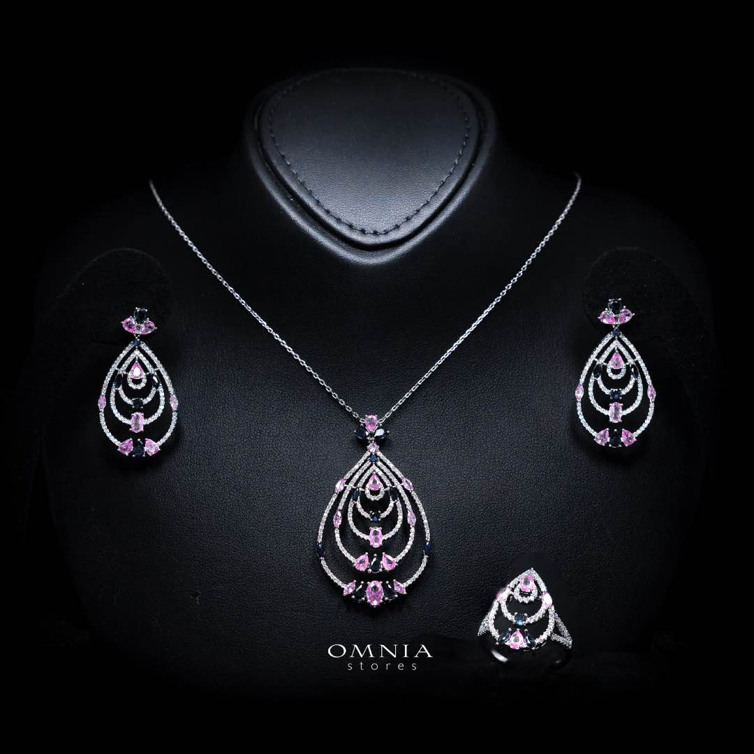 Omnia Mira Pink & Blue Set Accessories in High Quality Zircon Stone - OMNIASTORES KSA