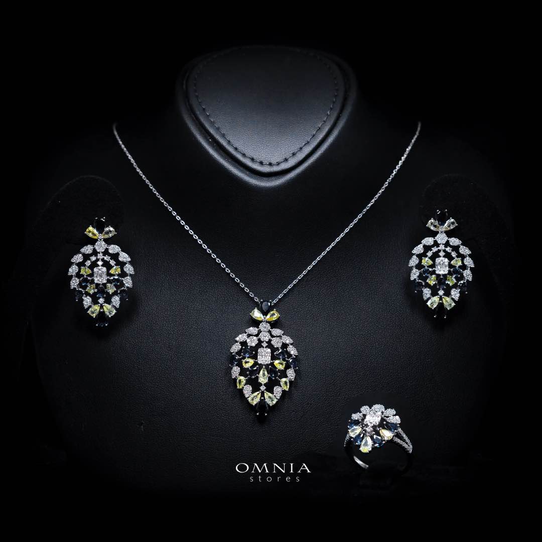 Omnia Ashwaq Blue & Yellow Set in High Quality Zircon Stone - OMNIASTORES KSA
