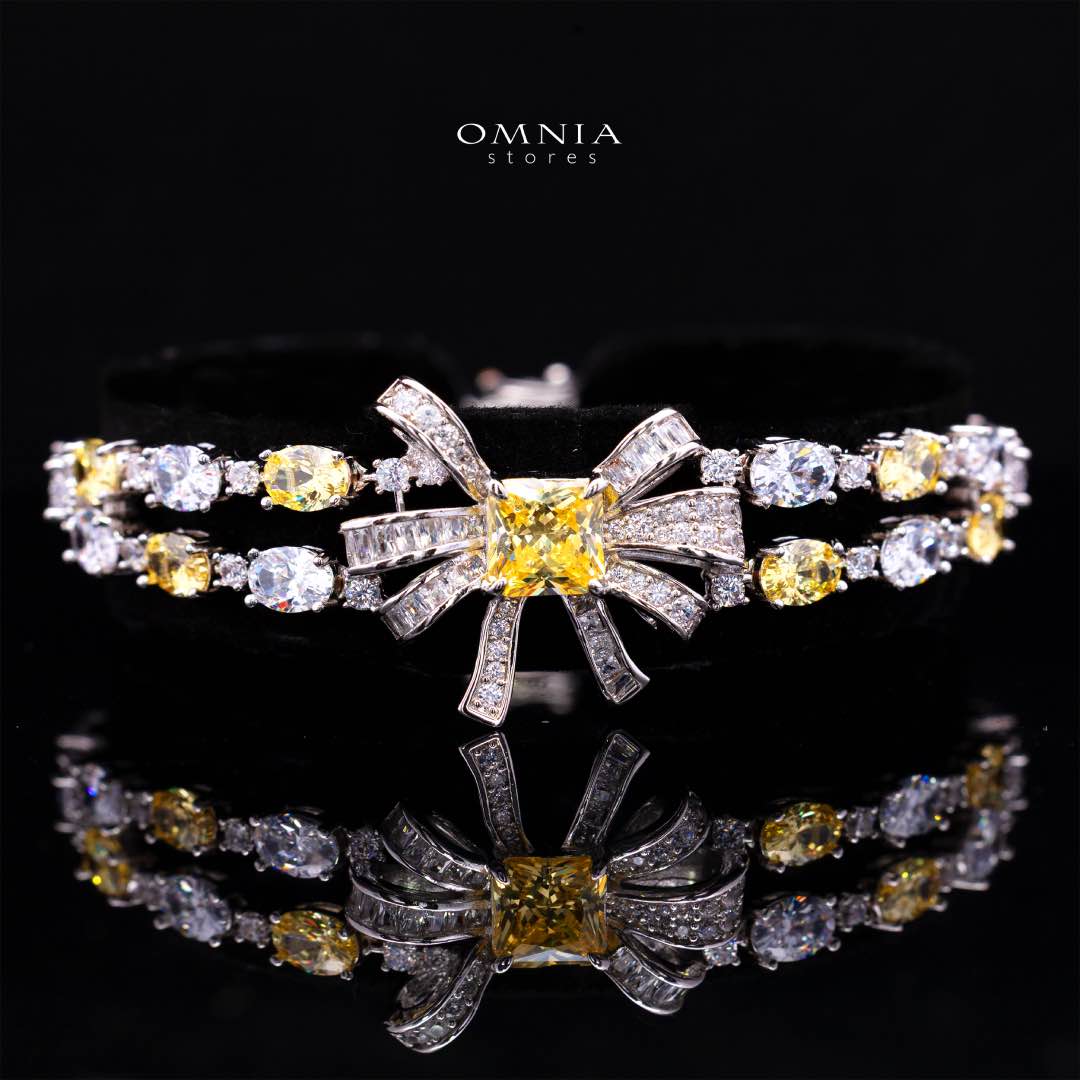 Omnia Mawada Yellow Bridal Full Set with Elegant Bow-Accent Design and High-Quality Zircon Stones in Rhodium Plated Finish - OMNIASTORES KSA