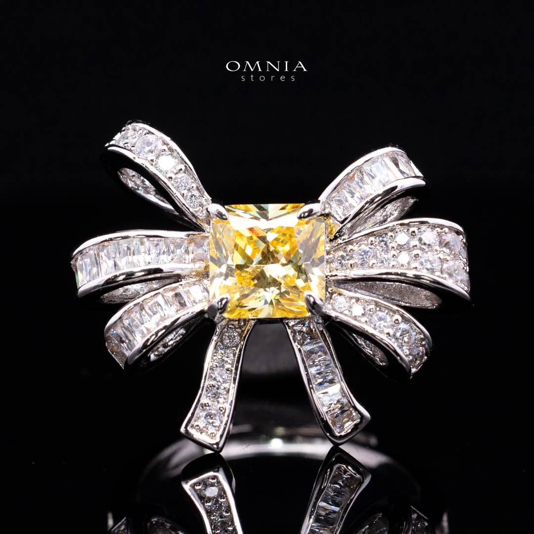 Omnia Mawada Yellow Bridal Full Set with Elegant Bow-Accent Design and High-Quality Zircon Stones in Rhodium Plated Finish - OMNIASTORES KSA