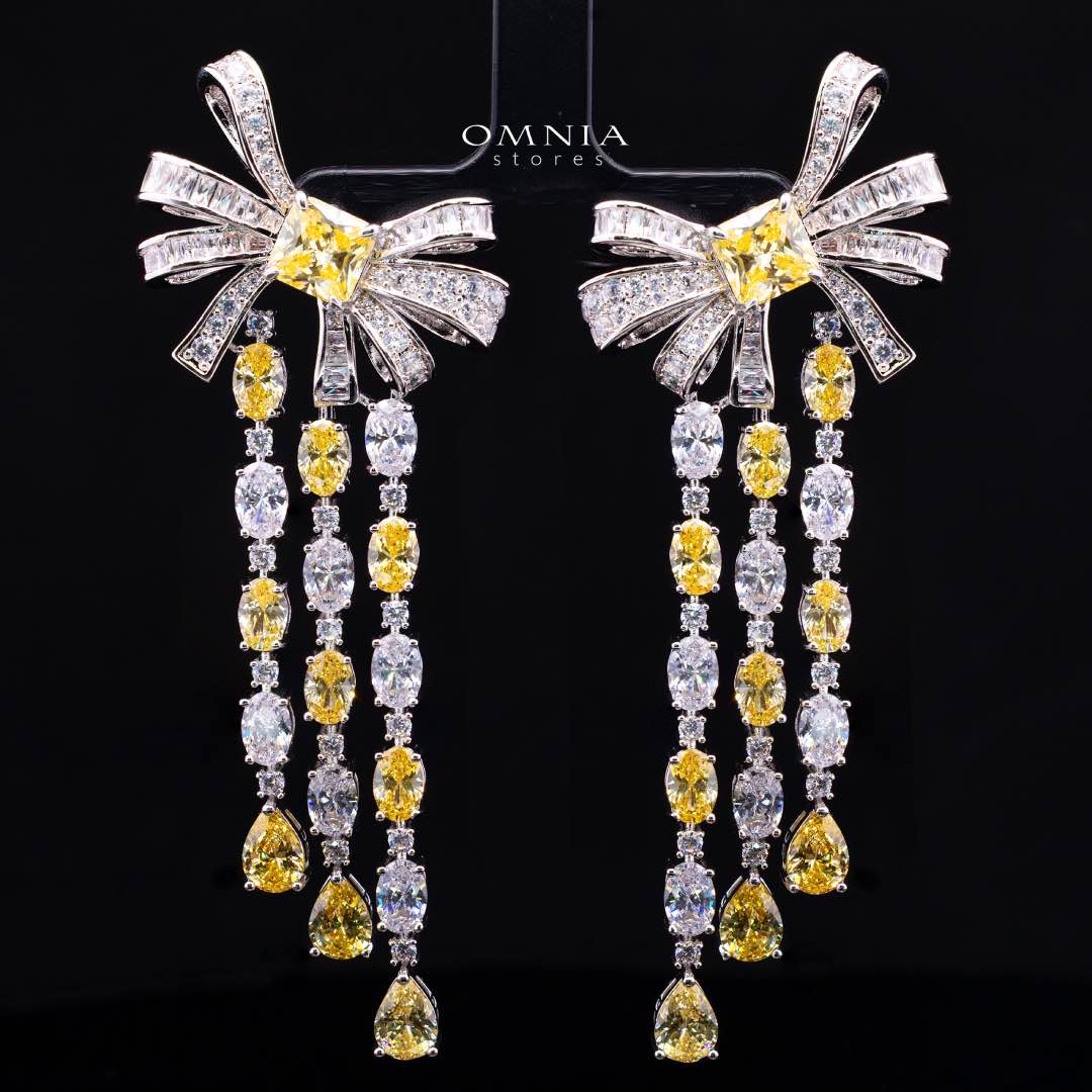 Omnia Mawada Yellow Bridal Full Set with Elegant Bow-Accent Design and High-Quality Zircon Stones in Rhodium Plated Finish - OMNIASTORES KSA