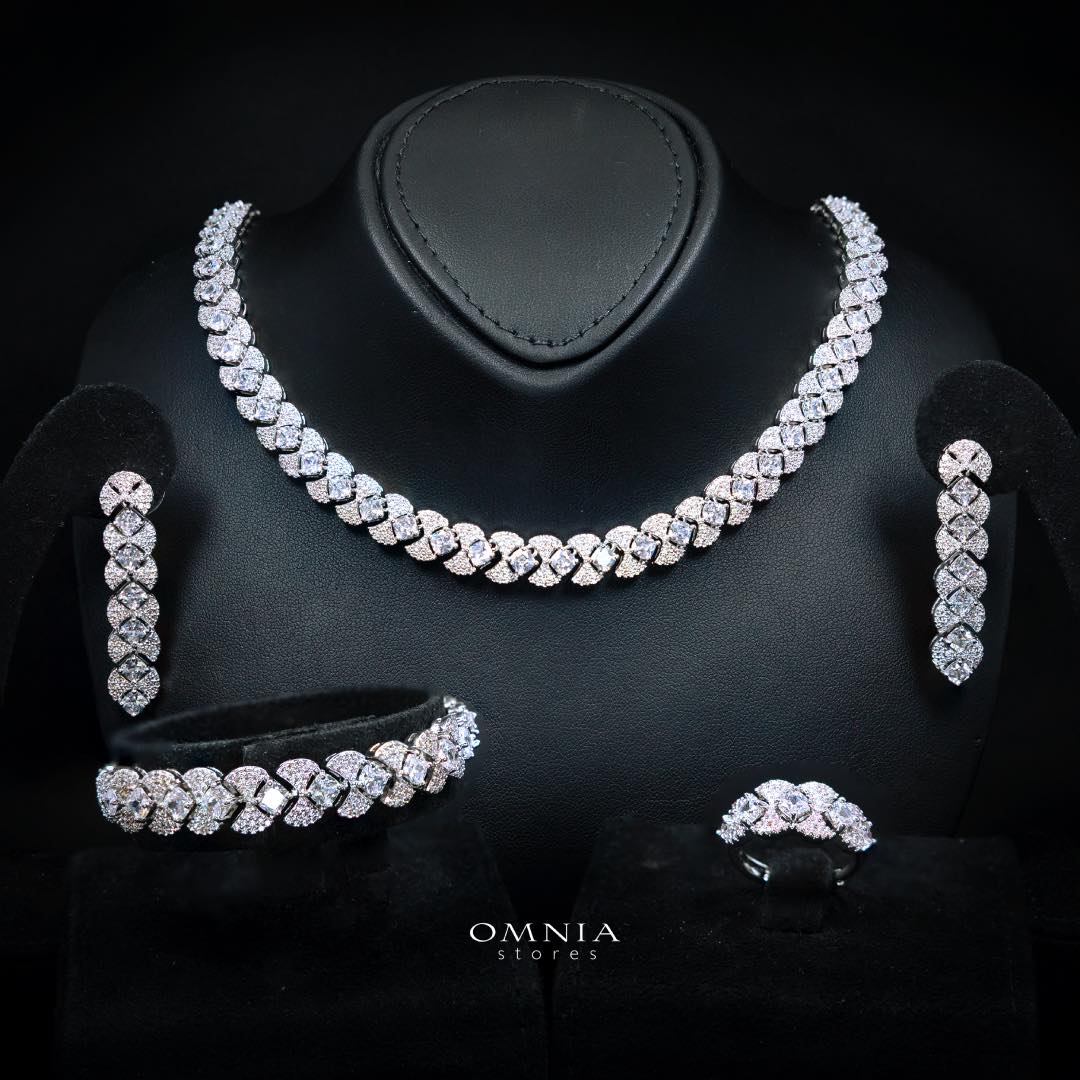 Omnia Layan White Bridal Full Set in High-Quality Zircon Stone Rhodium Plated - OMNIASTORES KSA