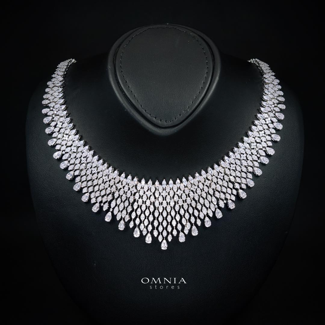 Omnia Raawiya White Luxury Bridal Set In Rhodium Plated with High Quality Zircon Stones