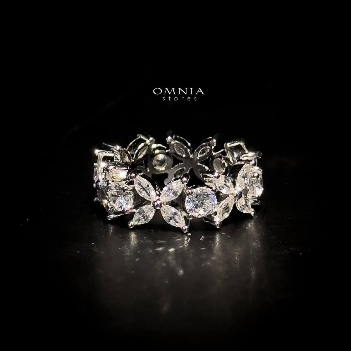 Omnia Lamara Floral-Inspired Ring in 92.5 Silver with High Quality Iced Cut Stones - OMNIASTORES UAE