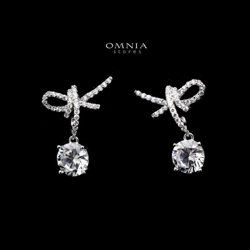 Omnia Hana Bow Drop Earrings in High Quality 925 Silver with Zircon Stones