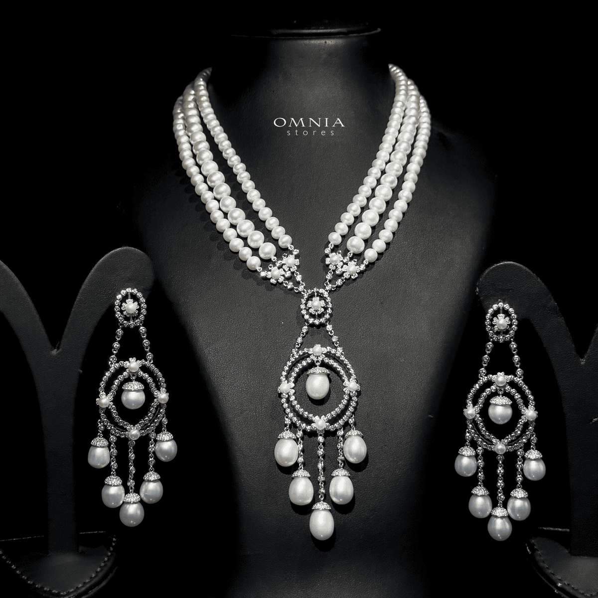 Omnia Amal Fresh Real Water Pearl Set in 925 Silver High Quality Simulated diamonds - OMNIASTORES UAE
