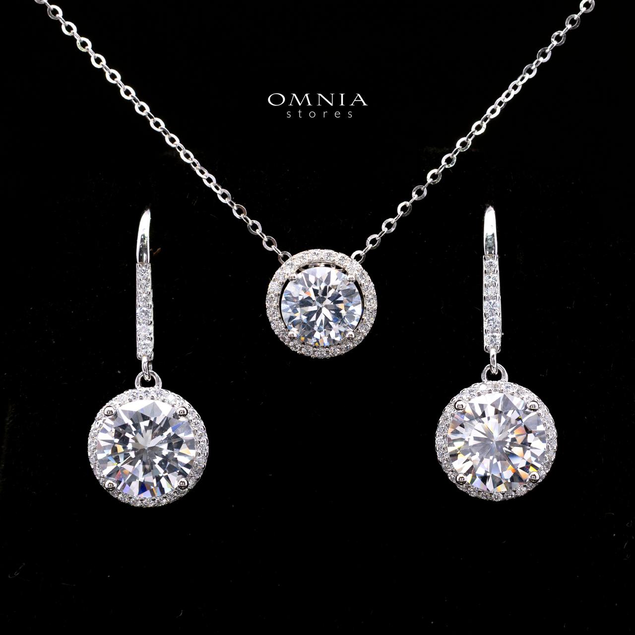 Arlette Halo Round Cut Necklace and Earrings Set in 925 Sterling Silver with Premium Simulated Diamonds - OMNIASTORES KSA