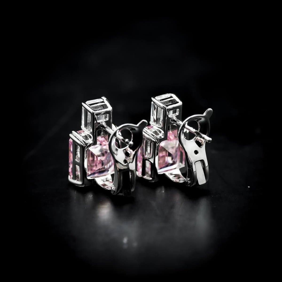 Omnia Candice Pink Emerald Cut Clip-On Earrings in 92.5 Silver with High Quality Simulated Diamonds - OMNIASTORES UAE