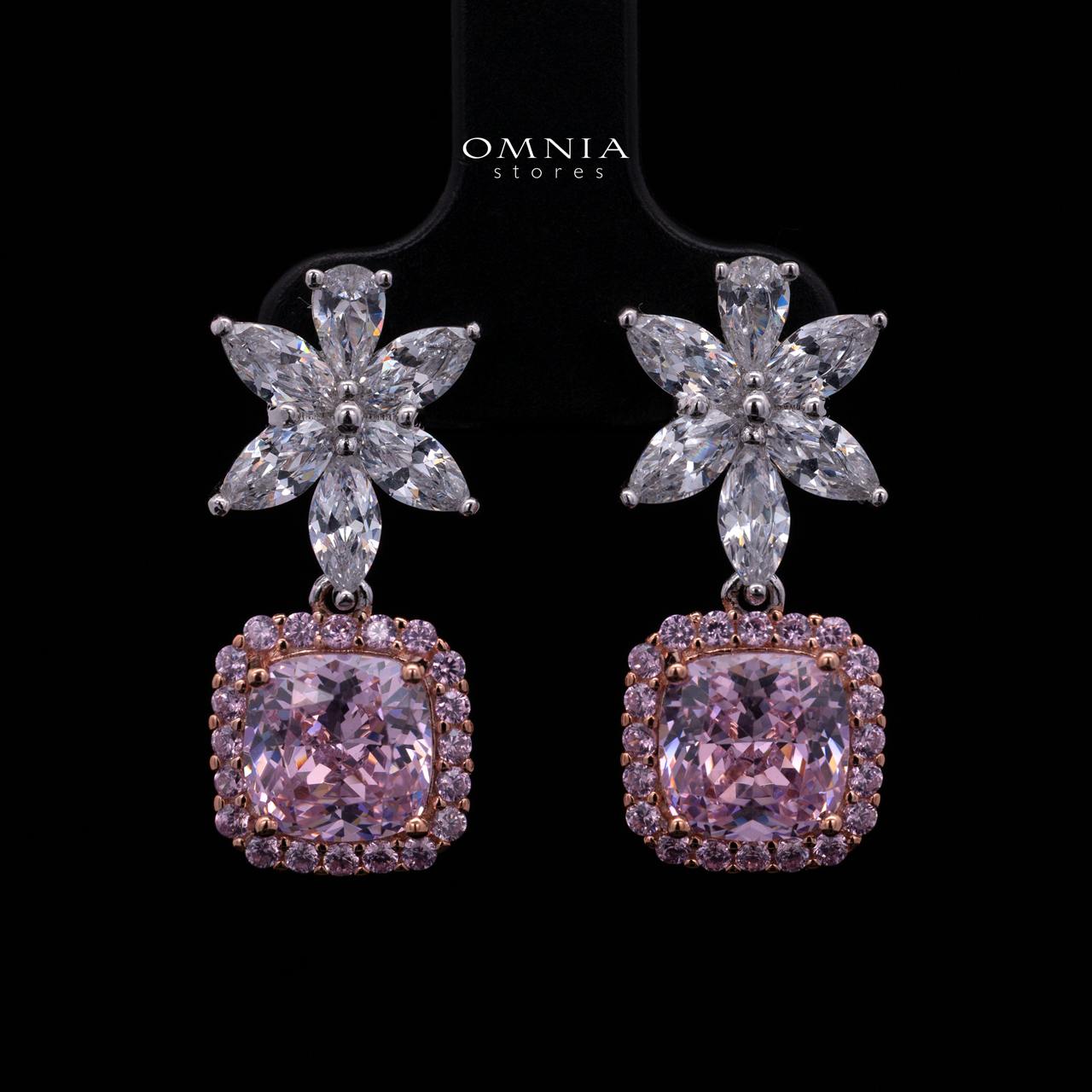 Daleyza Pink 925 Sterling Silver Earrings with High-Quality Premium Simulated Diamond Stone