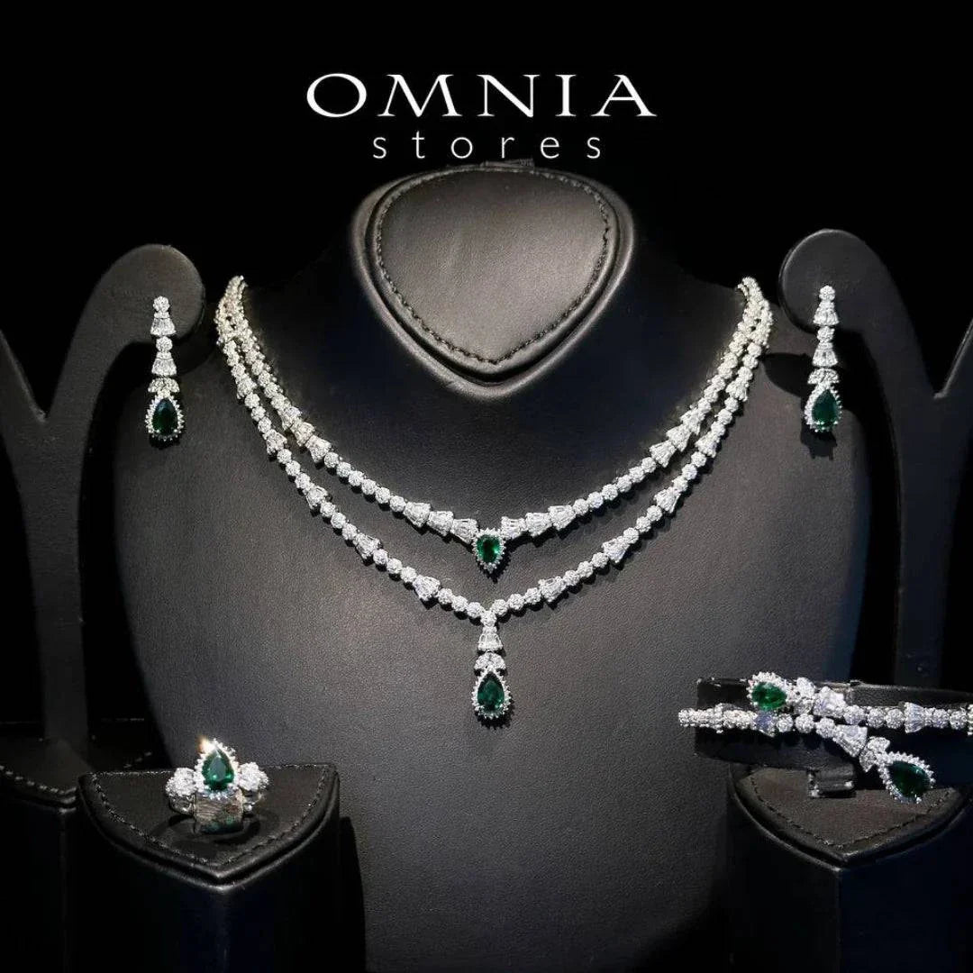Omnia Ethereal Green Drop-Down Pear Shape Full Set in Rhodium Plated - OMNIASTORES UAE
