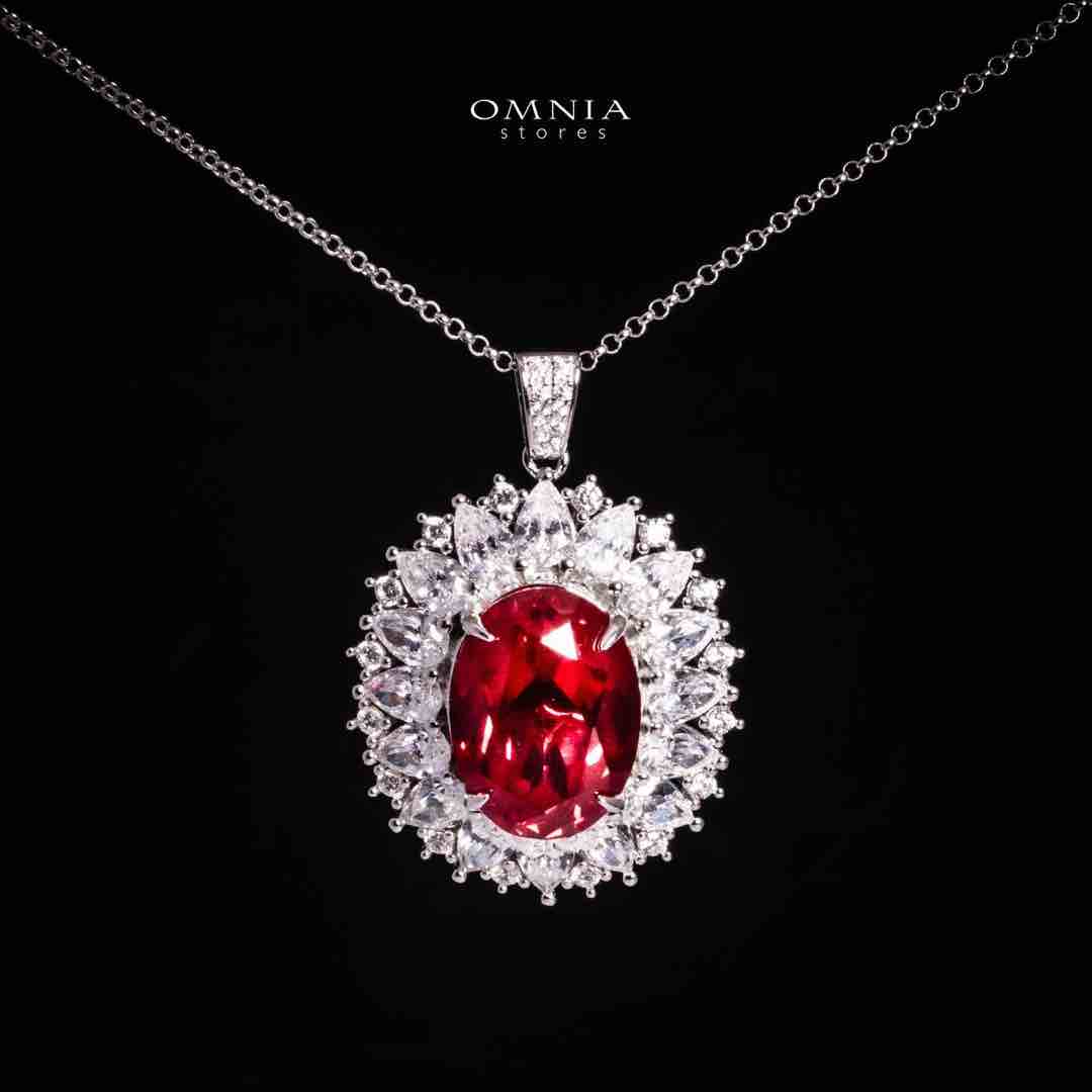 Omnia Alima Silver Necklace and Earrings Set in 925 Silver With High Quality GRC Certified Ruby Red Lab Grown Stones