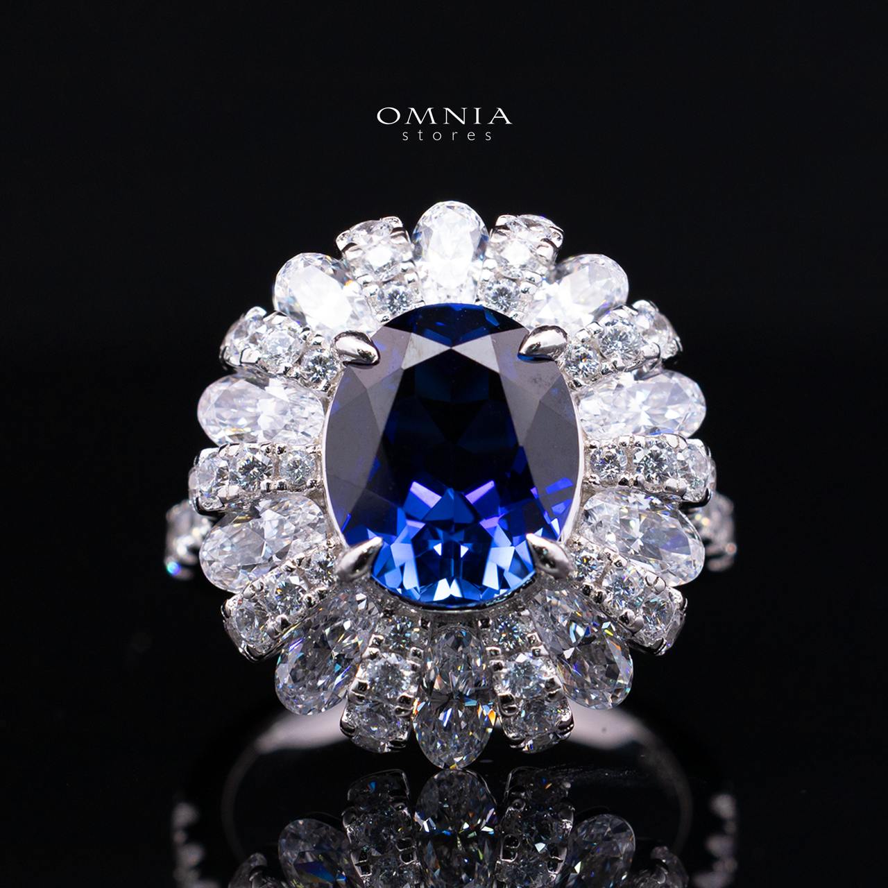 Cecelia Blue Lab-Grown Sapphire Ring with GRC Certificate, Oval 9×11mm, in 925 Sterling Silver